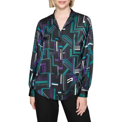 Karl Lagerfeld Womens Printed Satin Button-down Top In Black