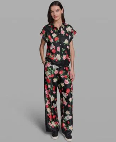 Karl Lagerfeld Womens Printed Short Sleeve Top Printed Pull On Soft Pants In Multi