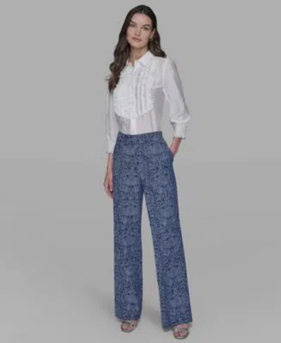 Karl Lagerfeld Womens Printed Wide Leg Denim Pants 2p 16 In Blue