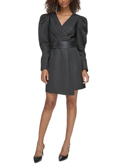 Karl Lagerfeld Womens Puff Sleeve Mini Wrap Dress In Black