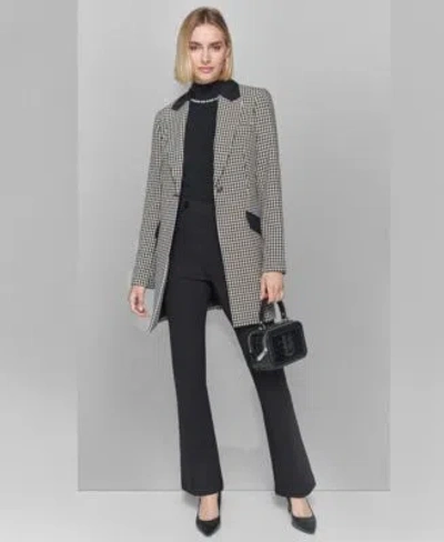 Karl Lagerfeld Womens Pull On Ponte Knit Pants Embellished Sleeveless Top Checkered One Button Blazer In Black