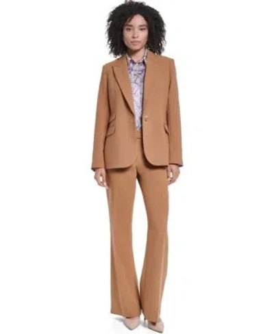 Karl Lagerfeld Womens Regular Length One Button Blazer Long Sleeve Button Front Blouse Mid Rise Wide Leg Pants In Brown