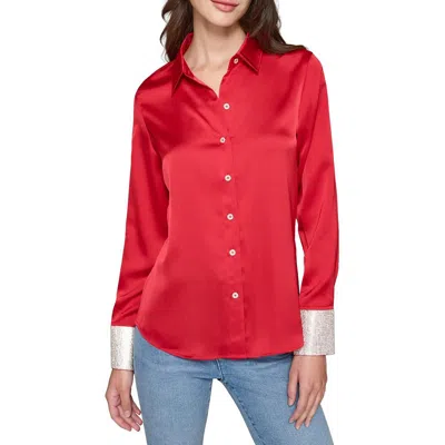 Karl Lagerfeld Womens Rhinestone Polyester Button-down Top In Admiral Red
