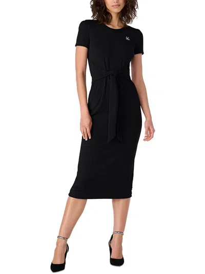 Karl Lagerfeld Womens Ribbed Attached Belt T-shirt Dress In Black