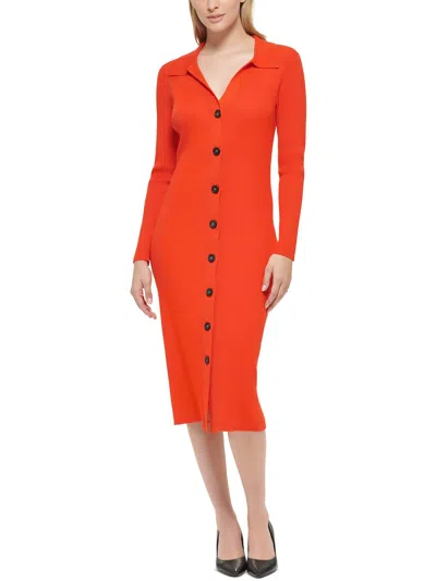 Karl Lagerfeld Womens Ribbed Knit Midi Sweaterdress In Red