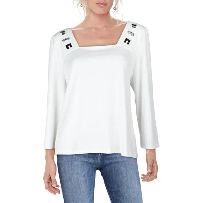Karl Lagerfeld Womens Ribbed Polyester Blouse In White
