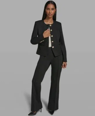 Karl Lagerfeld Womens Round Neck Cropped Jacket Mid Rise Wide Leg Pants In Black