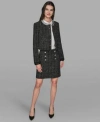 Karl Lagerfeld Womens Round Neck Novelty Topper Jacket Color Block Long Sleeve Top Button Detail Mini Skirt In Gray
