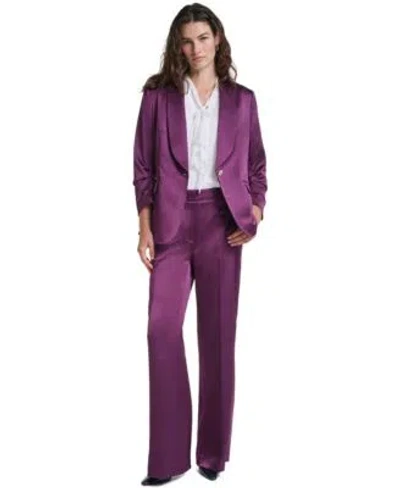 Karl Lagerfeld Womens Ruched 3 4 Sleeve Shawl Collar Blazer Sleeveless V Neck Dotted Blouse High Waisted Wide Leg P In Purple