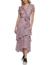 KARL LAGERFELD WOMENS RUFFLED CHIFFON MAXI DRESS