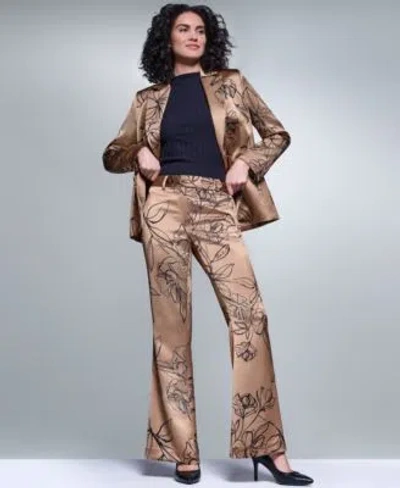 Karl Lagerfeld Womens Satin Floral One Button Padded Shoulder Blazer Floral Satin Mid Rise Full Length Pants In Multi