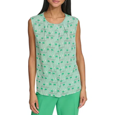 Karl Lagerfeld Womens Scoop Neck Sleeveless Button-down Top In Kelly Multi