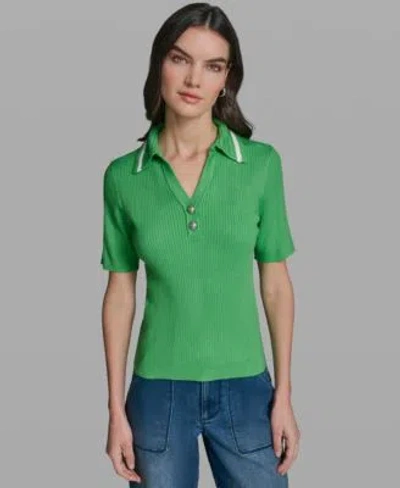 Karl Lagerfeld Womens Short Sleeve Collared Sweater In Green