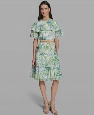 Karl Lagerfeld Womens Short Sleeve Crewneck Printed Dress In Green