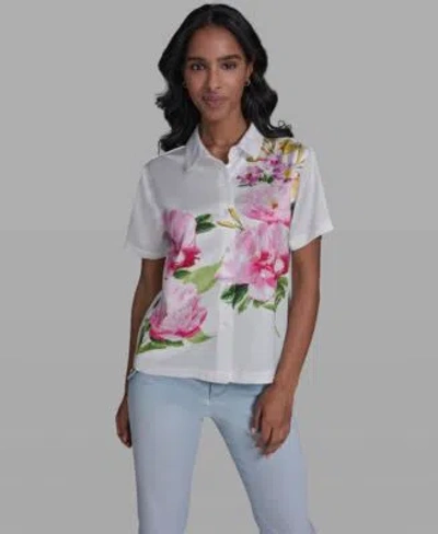 Karl Lagerfeld Womens Short Sleeve Floral Collared Shirt In Multi