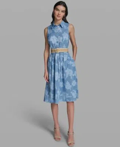 Karl Lagerfeld Womens Sleeveless Collared Burnout Dress In Blue