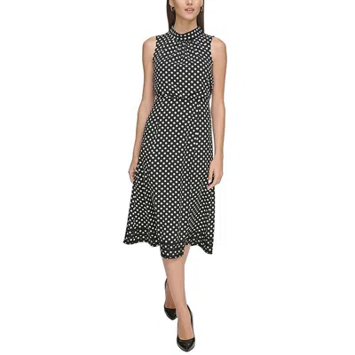 Karl Lagerfeld Womens Sleeveless Mock Neck Midi Dress In Black/soft White