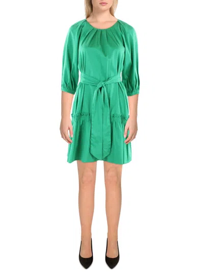 Karl Lagerfeld Womens Smocked Mini Fit & Flare Dress In Green