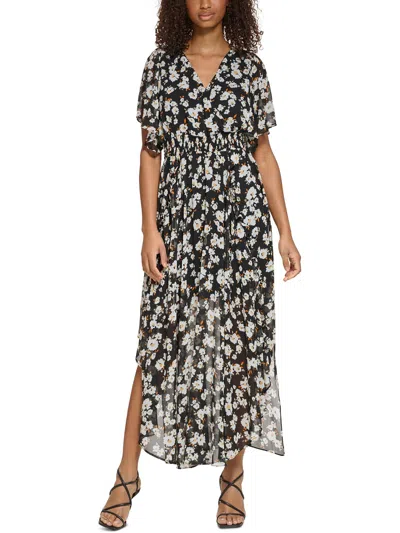 Karl Lagerfeld Womens Smocked Waist Polyester Maxi Dress In Multi