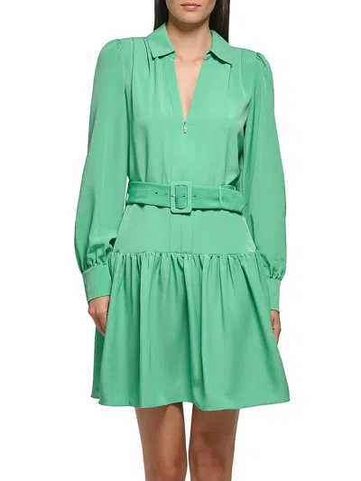 Karl Lagerfeld Womens Split Neck Short Mini Dress In Green