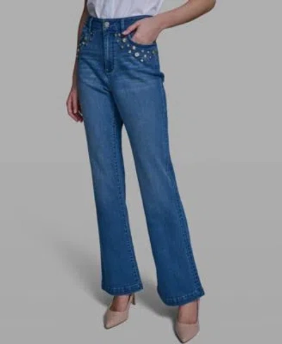 Karl Lagerfeld Womens Straight Fit Mid Rise Ankle Length Jeans In Blue