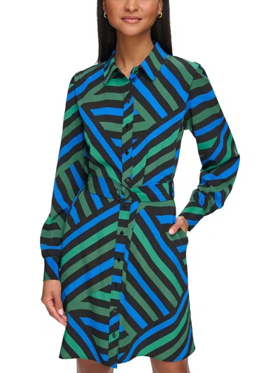 Karl Lagerfeld Women's Geometric Stripe Print Silky Crepe Shirt Dress In Black Multi
