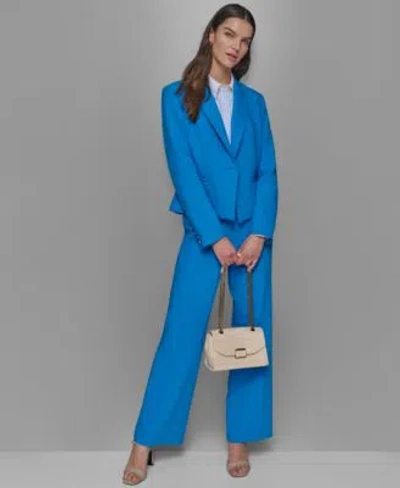 Karl Lagerfeld Womens Striped Button Front Shirt Straight Leg Trousers One Button Blazer In French Blue