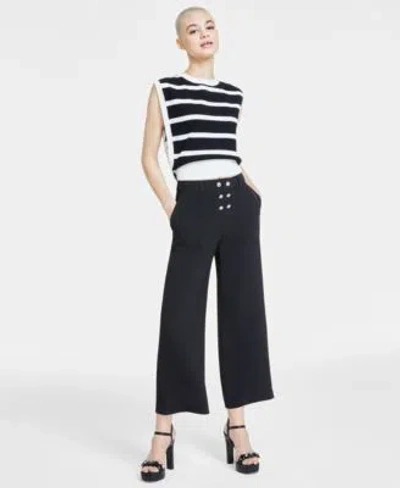 Karl Lagerfeld Womens Striped Sleeveless Sweater Wide Leg Pants In Black