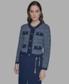 Karl Lagerfeld Womens Textured Knit Button Front Sweater P Xs Xl In Blue