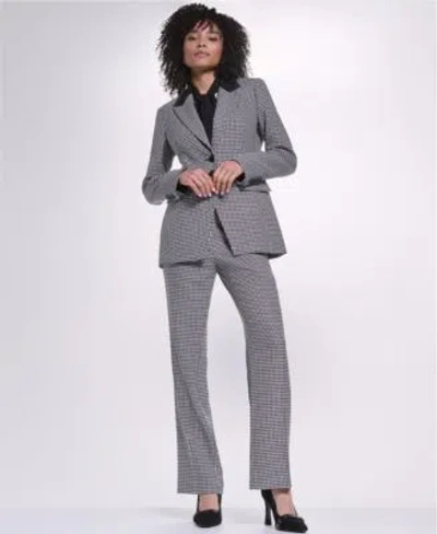 Karl Lagerfeld Womens Three Button Blazer Mock Neck Keyhole Blouse Mid Rise Flare Pants In Gray