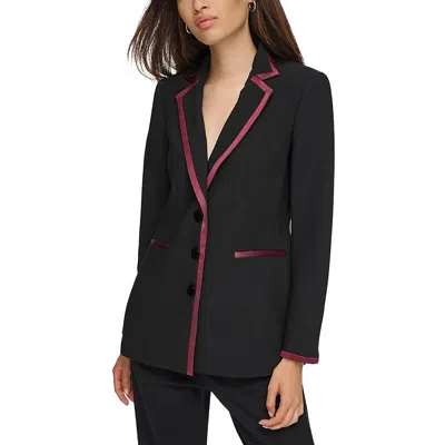 Karl Lagerfeld Womens Tuxedo Contrast Trim Double-breasted Blazer In Black