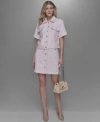Karl Lagerfeld Womens Tweed Button Front A Line Skirt Button Front Shirt In Parfait Pink,soft White