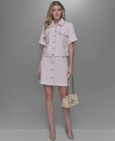 KARL LAGERFELD WOMENS TWEED BUTTON FRONT A LINE SKIRT BUTTON FRONT SHIRT