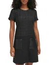 Karl Lagerfeld Womens Tweed Faux Leather Trim Wear To Work Dress In Multi