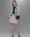 Karl Lagerfeld Womens Tweed Framed Jacket A Line Mini Skirt Flutter Sleeve Blouse In Black Multi