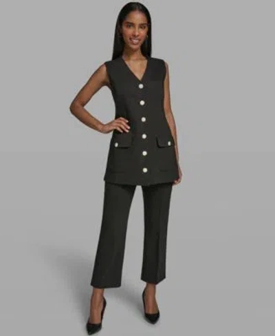 Karl Lagerfeld Womens V Neck Woven Vest Ankle Pants In Black