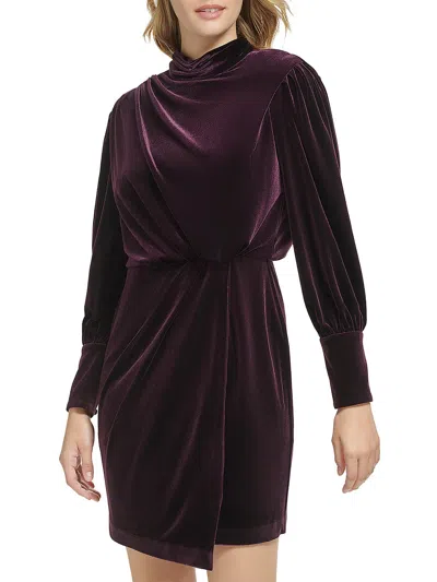 Karl Lagerfeld Womens Velvet Pleated Mini Dress In Purple