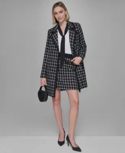 Karl Lagerfeld Womens Windowpane Topper Jacket Tie Neck Blouse Mini Skirt In Blk,sft Wt