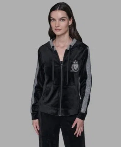 Karl Lagerfeld Womens Zip Up Hooded Jacket P Xs Xl In Black