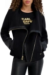 Karl Lagerfeld Wool Blend & Faux Leather Asymmetric Jacket In Black