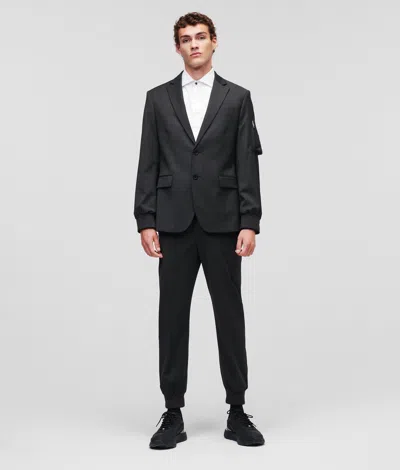 Karl Lagerfeld Wool-blend Ribbed-cuff Blazer In Black
