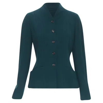 Karl Lagerfeld Wool Graphic Button Paneled Blazer Jacket In Green
