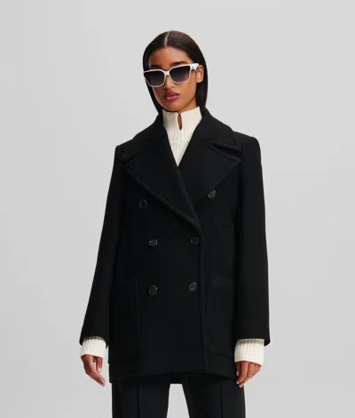 Karl Lagerfeld Wool Peacoat In Black