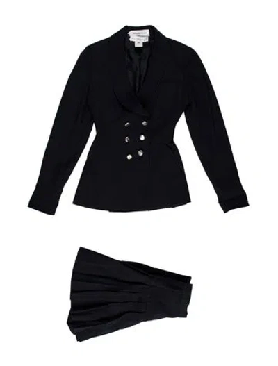 Pre-owned Karl Lagerfeld Wool Pleated Accents Skirt Set In Blue