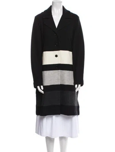 Pre-owned Karl Lagerfeld Wool Striped Peacoat In Black