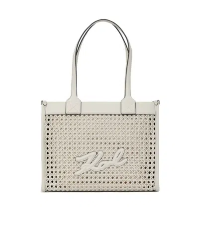 Karl Lagerfeld Woven Shoulder Bag In White