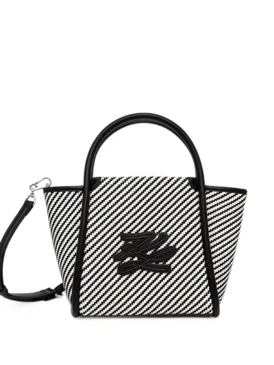 Karl Lagerfeld Woven-design Logo-patch Tote Bag In White