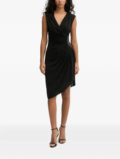 Karl Lagerfeld Wrap-detail V-neck Midi Dress In Black
