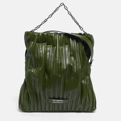 Pre-owned Karl Lagerfeld X Amber Valletta Green Pleated Faux Leather K/kushion Fold Over Shoulder Bag