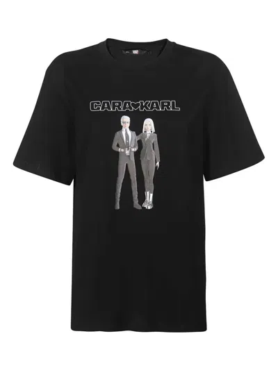 Karl Lagerfeld X Cara Delevingne Printed T-shirt In Black